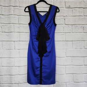 Ted Baker Size 1 US 4 XS Sleeveless Fitted Dress Ruffle Front Sheath Blue Black